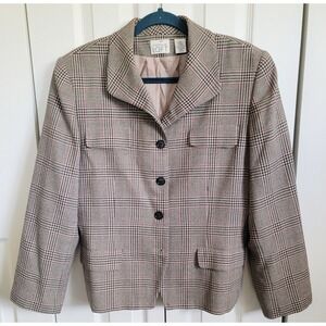 Ann Taylor 14P LOFT Plaid Blazer Career Wear Jacket‎ 14P Brown Wool Lined